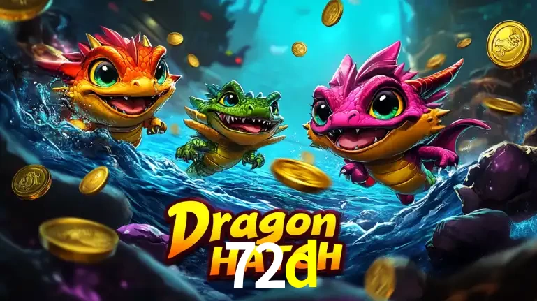 Arte promocional do jogo Dragon Hatch com três adoráveis dragões bebês nadando entre moedas de ouro, um dos slots mais divertidos para jogar no cassino 72d.
