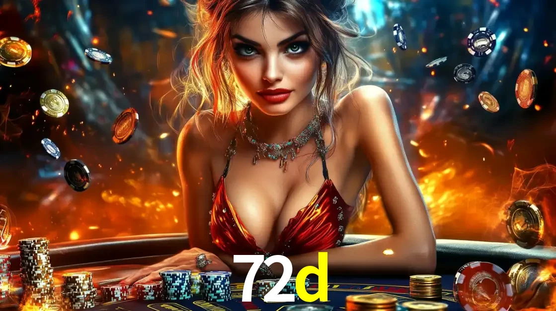 Mulher em uma mesa de cassino com pilhas de fichas e um fundo de fogo, pronta para uma rodada de altas apostas nos jogos de mesa emocionantes do cassino 72d.